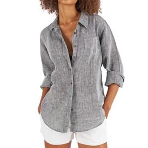 CAMIXA Lina Gray Melange Slim-Fit 100% Linen Button Shirt Sz XL